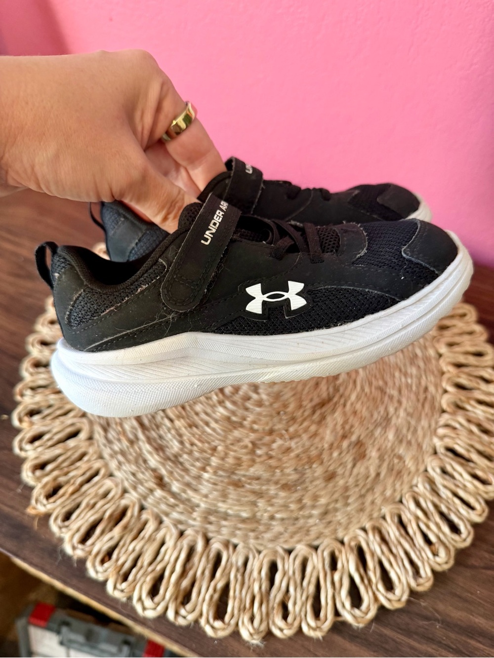 Under Armour Black and White Kids' Velcro Sneakers
